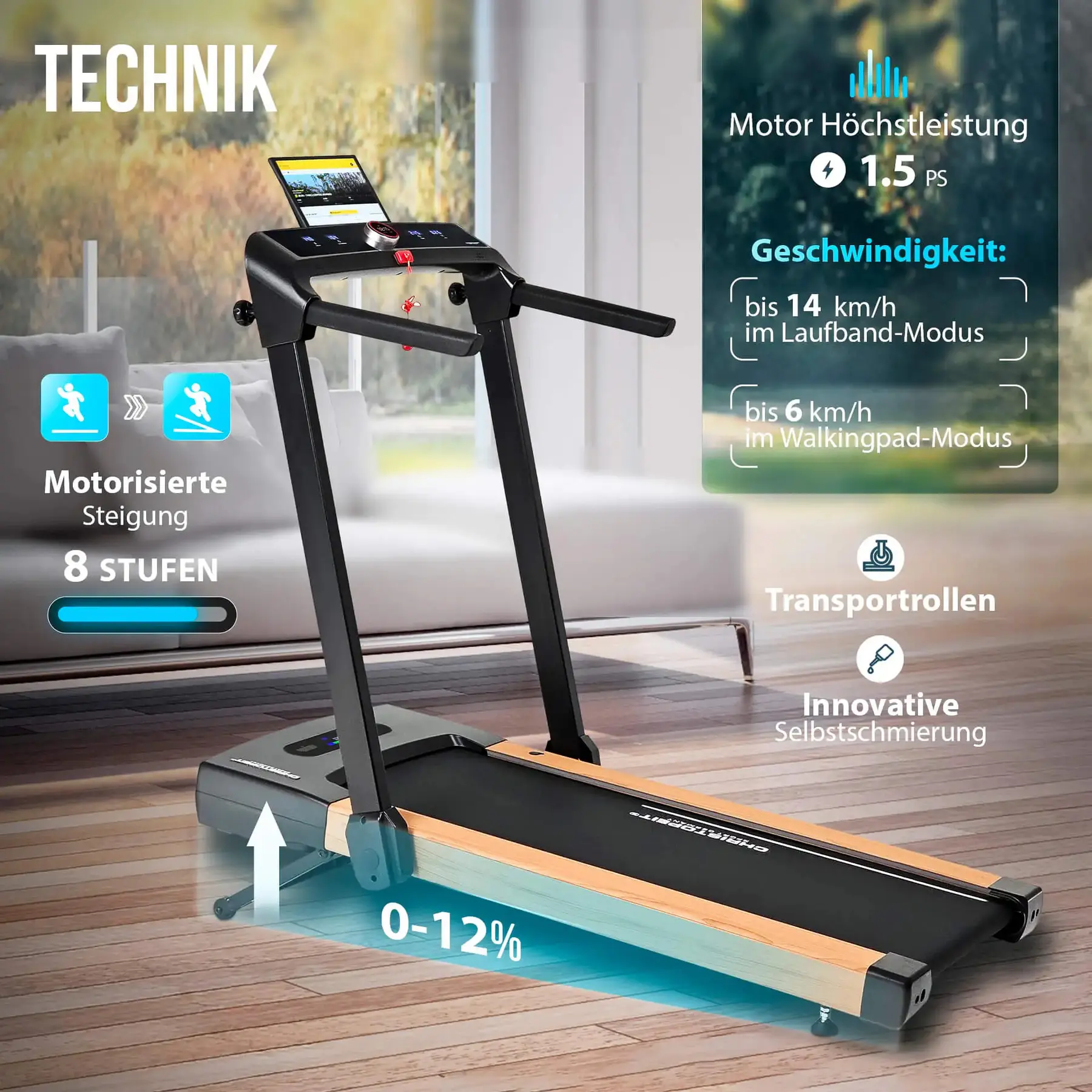 Tapis de course 2 en 1 avec réglage motorisé Christopeit S