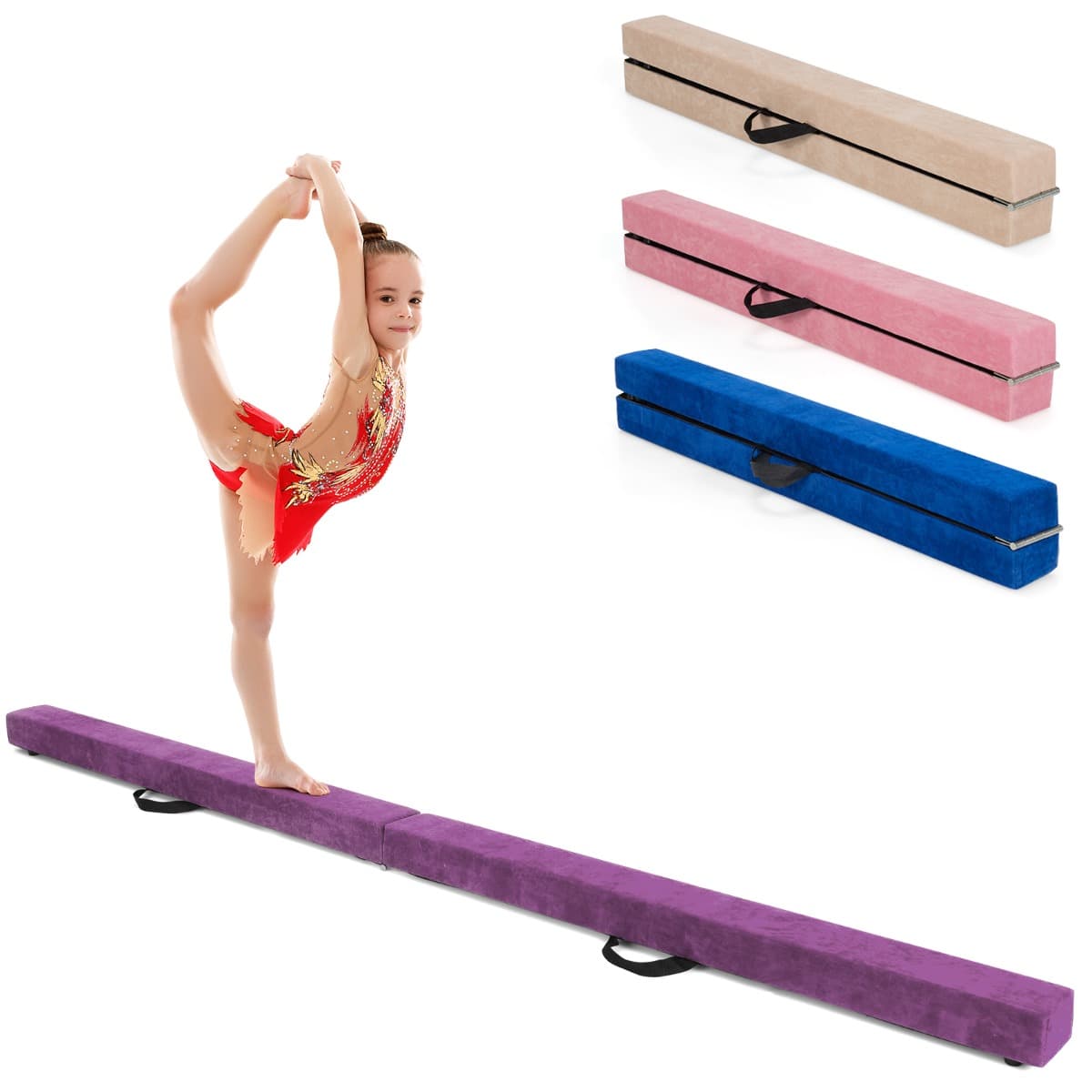 CostwayPoutre de Gymnastique Pliable de 210 cm avec Poignées de Transport pour Enfants Gymnastes Violet