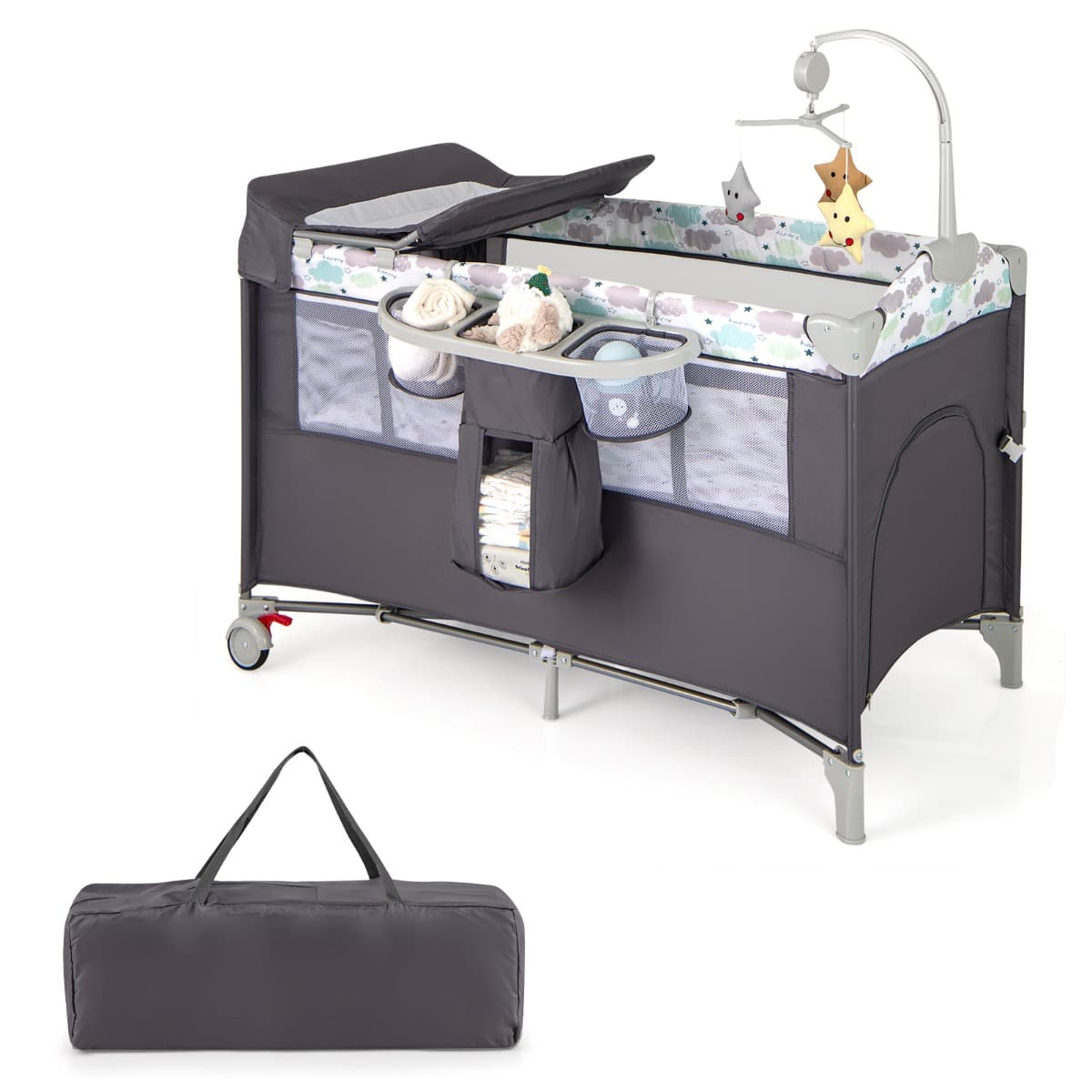 CostwayParc pour Bébé XL 125 x 65 x 76 cm Centre d'Activité pour Enfants avec Base Antidérapante porte Parc Fermeture à Glissière Gris