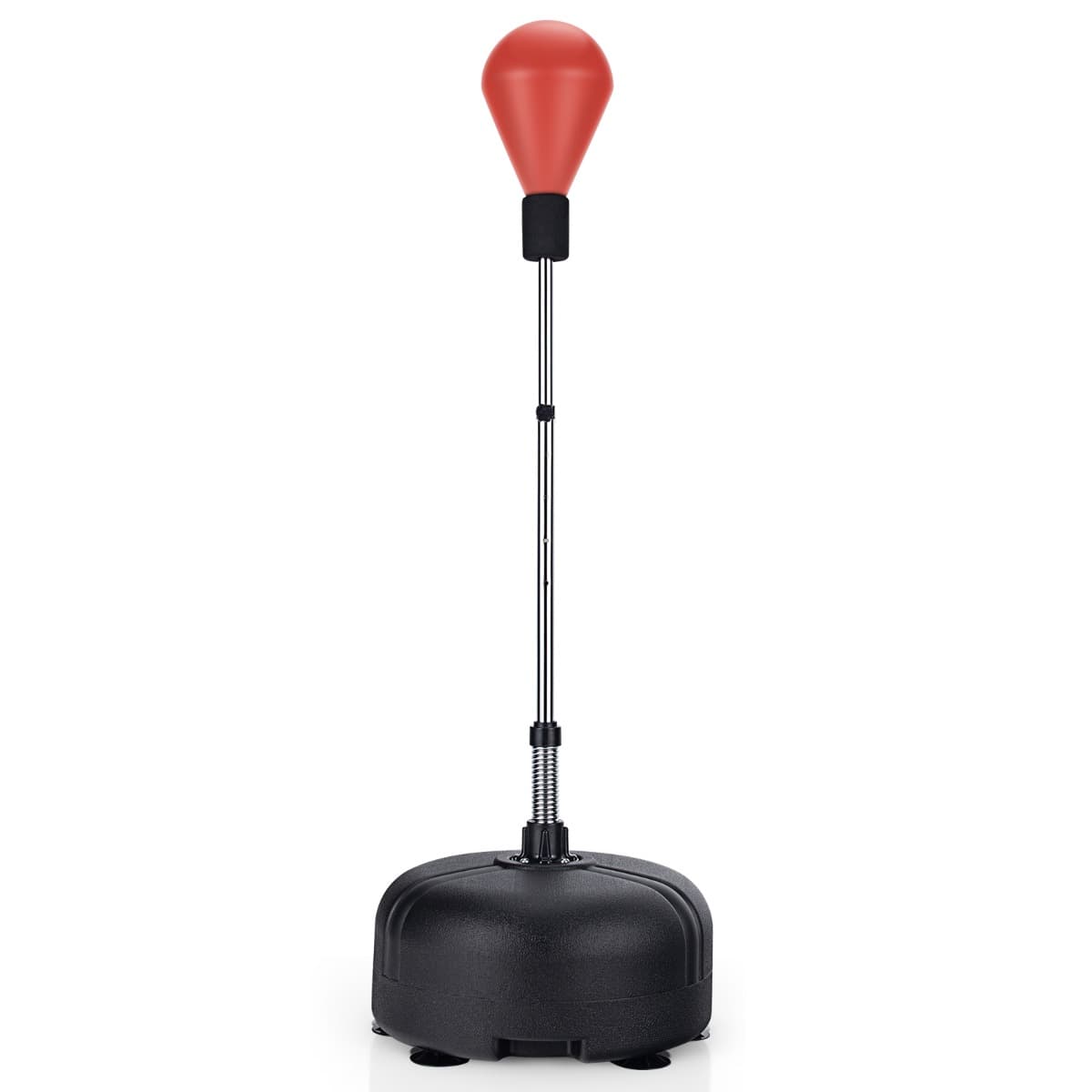 CostwayPunching Ball sur Pied Réglable en Hauteur 140-158 cm avec Gants Base Lesté avec Ventouses pour Enfants Adultes Rouge