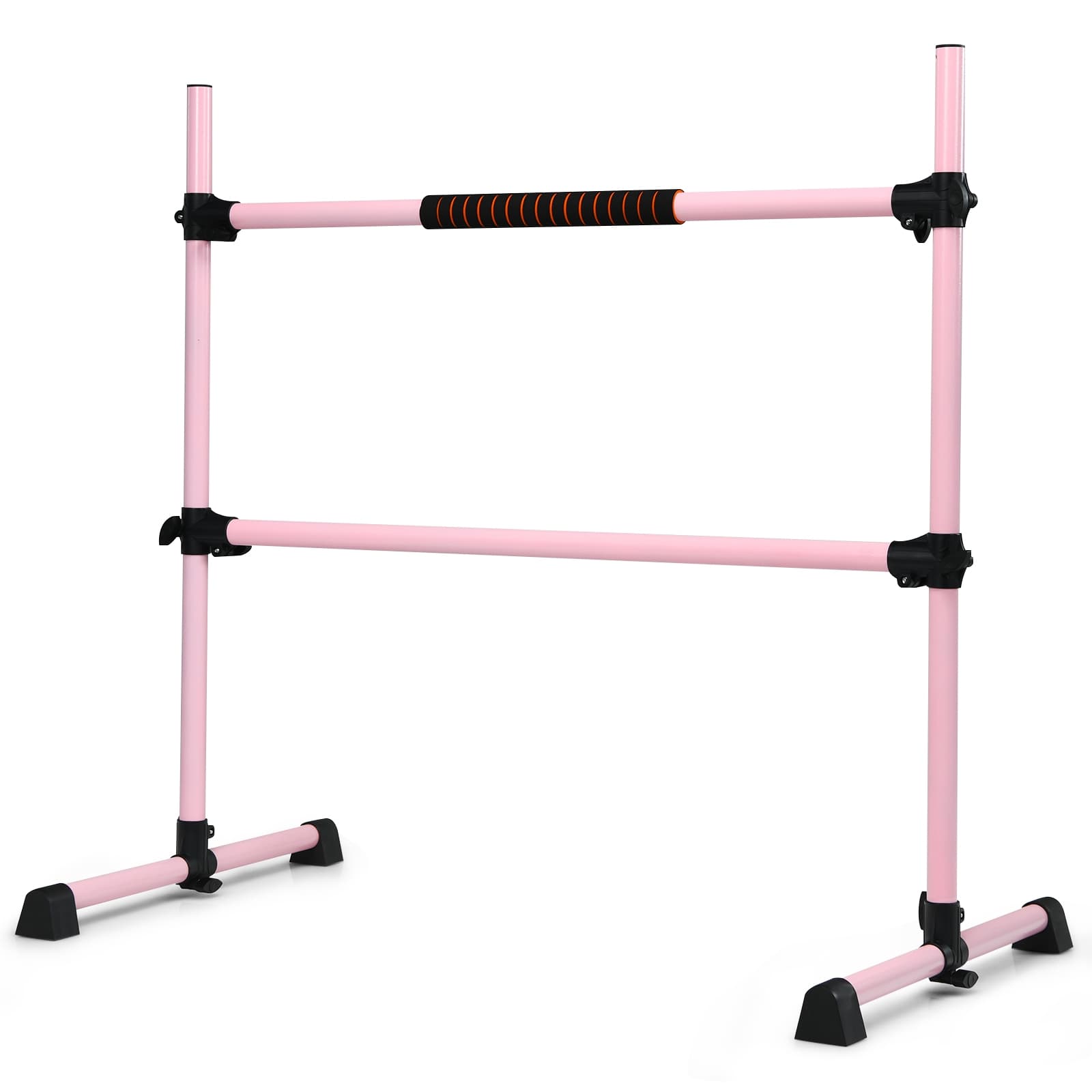CostwayDouble Barre de Danse Classique Hauteur Réglable 20-119CM avec Eponge Base Rotative Charge Max 50KG pour Gymnase Tractio Rose