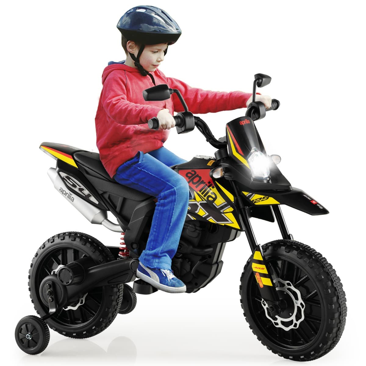 CostwayMoto Électrique pour Enfant 3 à 8 Ans avec Musique et Bleutooth Vitesse 5,5