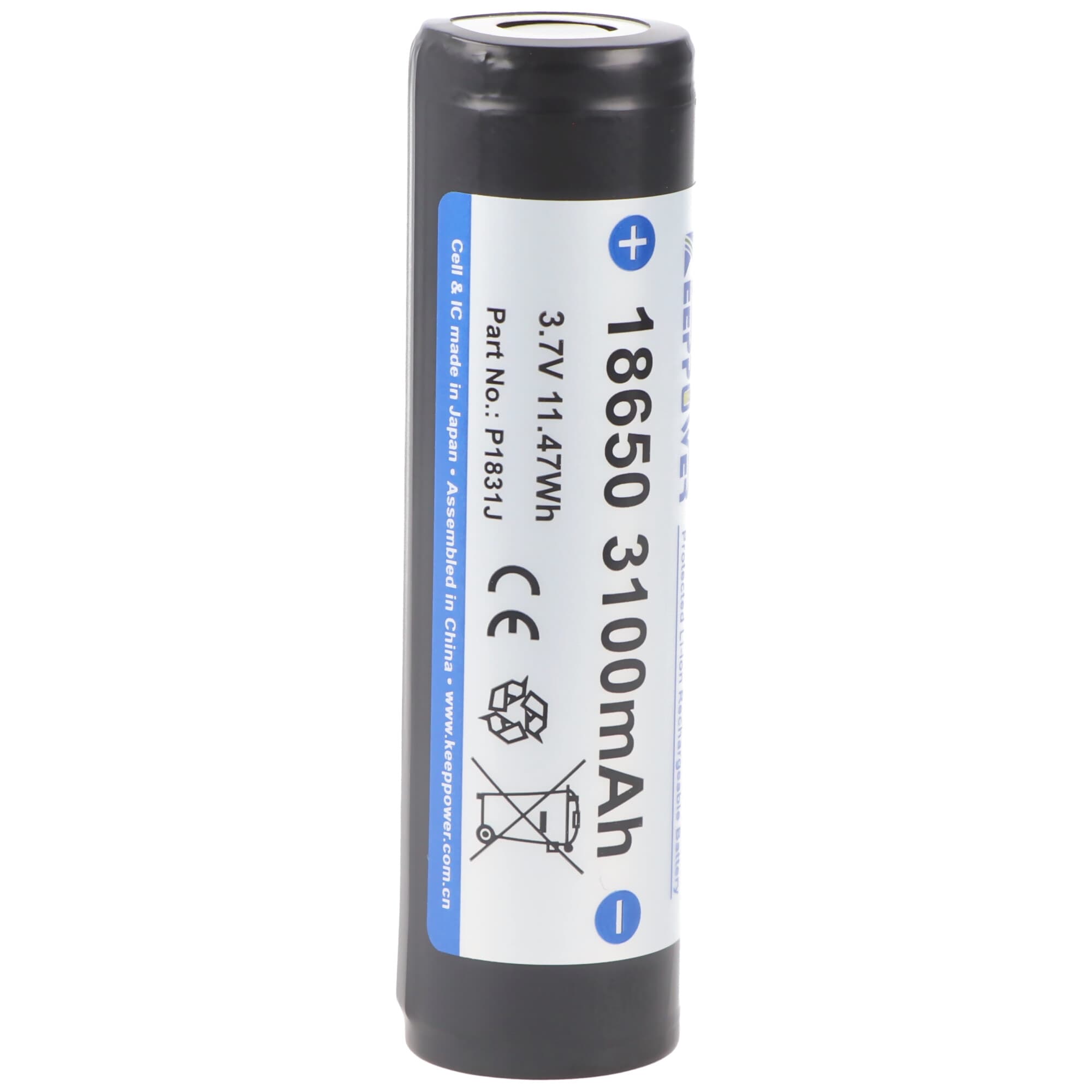 Keeppower 18650 - 3100mAh, batterie Li-ion de 3,7 V protégée