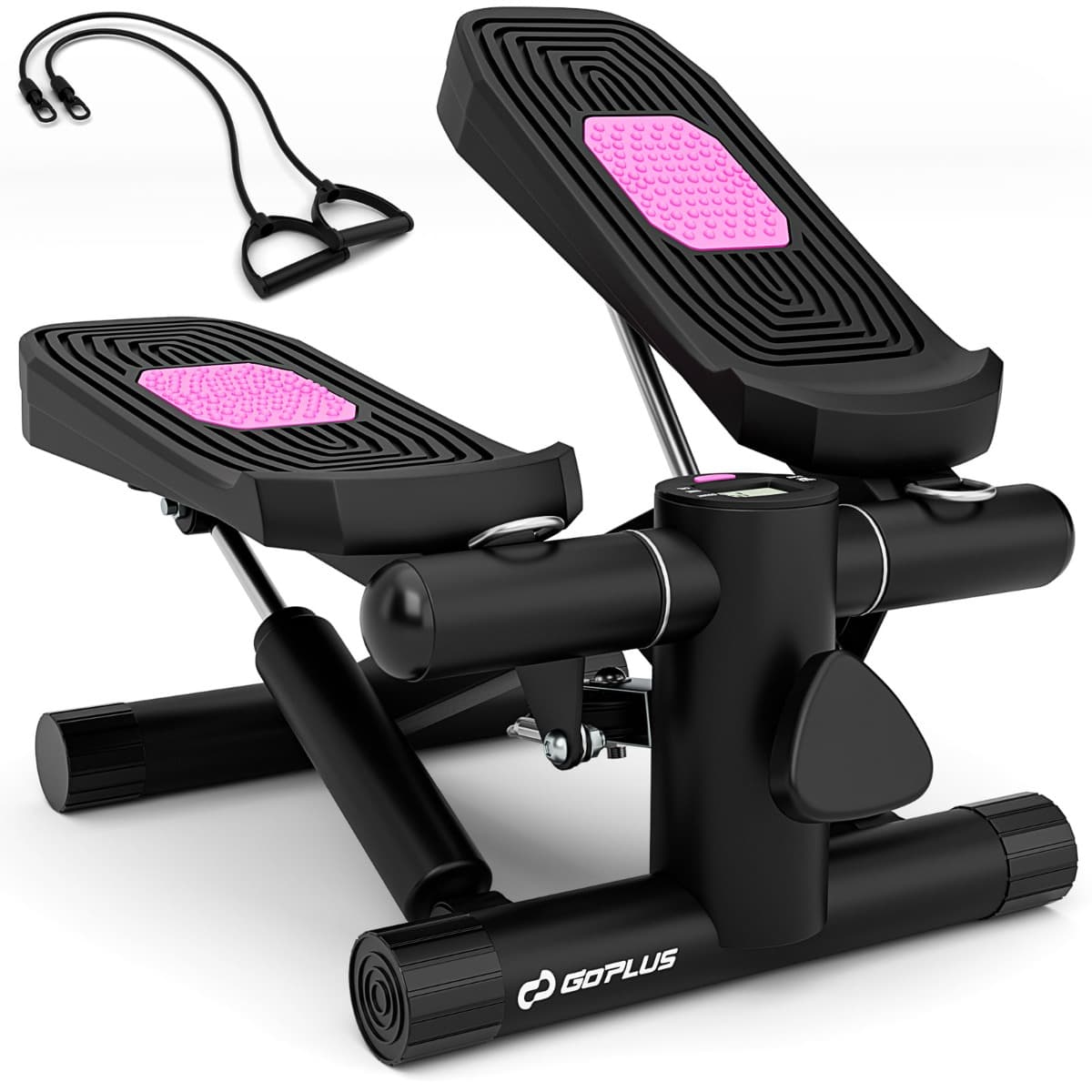 CostwayMini Stepper pour Exercice à la Maison Machine à Marcher avec Bandes de Résistance Hauteur Réglable et Pédales Antidérapantes Noir